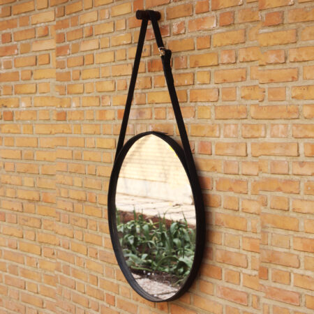 آینه دیواری با تسمه چرمی قطر 70 سانتیمتر